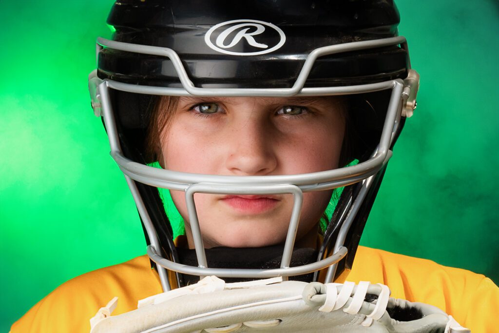 Portrait photograph of softball catcher in New Jersey