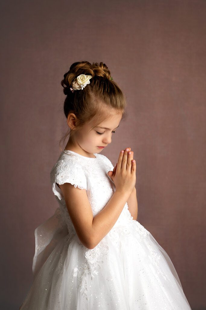 First Communion portrait taken in Northern New Jersey professional photography studio